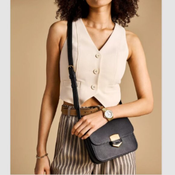 NWT FOSSIL Lennox Flap Leather Crossbody Bag Black MSRP $280 - Picture 2 of 15